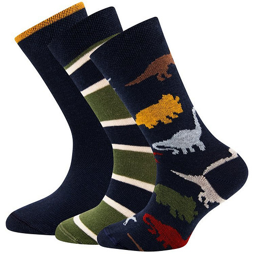 Sokken Jongen - Set met 3-paar - Blauw/Groen- Dinos/Effen/Strepen - Ewers