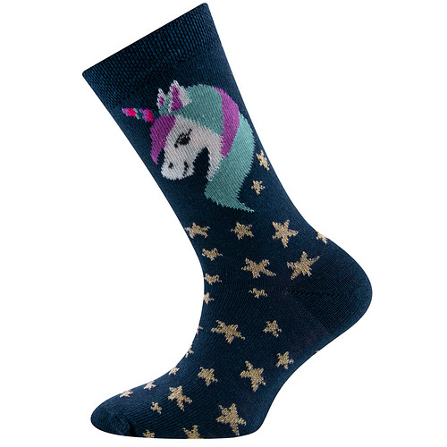 Kindersokken Ewers Meisjes - Eenhoorn en Sterren Goudkleurige Glitters - Donkerblauw