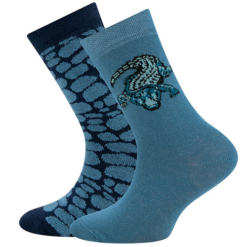 2-Pack Kindersokken Ewers - Staalblauw met Krokodil & Donkerblauw met Krokodillenschubben