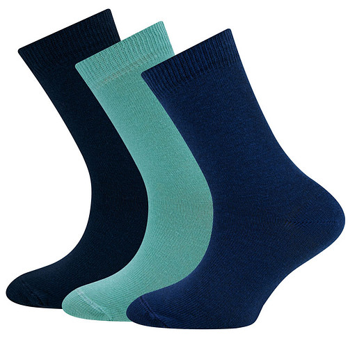 3-Pack Kindersokken Ewers - Effen kleuren - Turquoiseblauw & Donkerblauw & Blauw