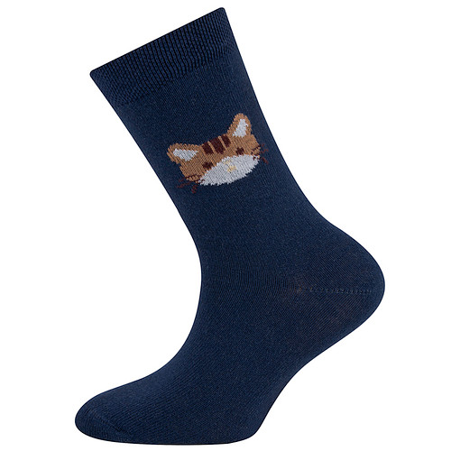 Sokken Ewers Kindermaat - Donkerblauw met Poezenhoofd Bruin