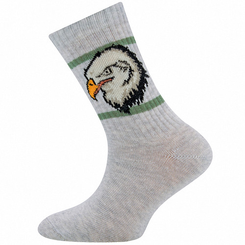 Kindersok Ewers - Lichtgrijs met Rib - Zeearend en Groene Strepen