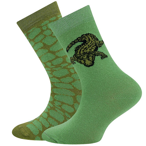 2-Pack Kindersokken Ewers - Groen met Krokodil & Donkergroen met Krokodillenschubben
