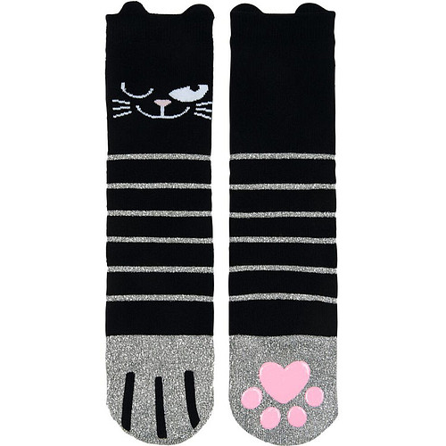 Ed the Cat glittersokken met Antislip Zwart met Grijze Strepen