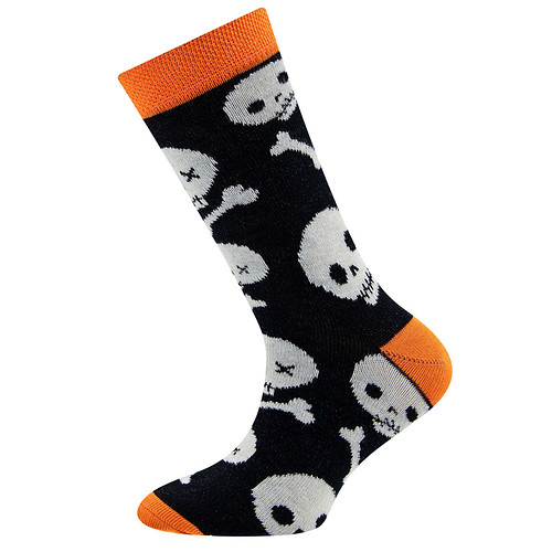 Kindersokken Ewers - Zwart/Oranje/Wit - Halloween Skulls and Bones - Doodshoofden