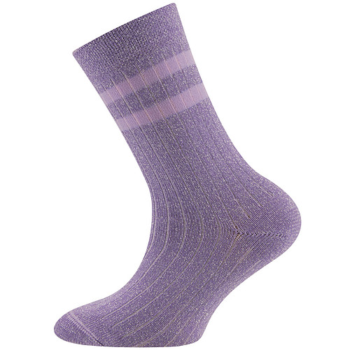 Kindersok Ewers met Ribpatroon - Lila met Zilverkleurig Glittergaren en Lichtere Lila Strepen