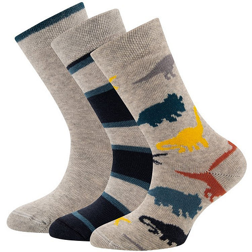 Sokken Jongen - Set met 3-paar - Grijs/Blauw - Dinos/Effen/Strepen - Ewers