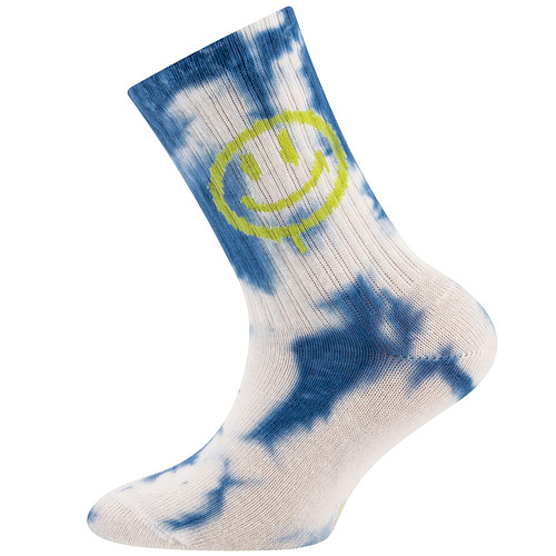 Kindersok Ewers Wit - Blauw Gewolkte Tie-Dye/Batik - Lichtgroene Smiley