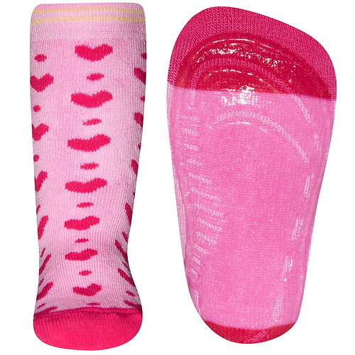 Antislipsok roze met fuchsia hartjes