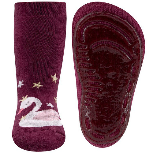 Antislipsokken Wijnrood met Zwaantje en glittergaren
