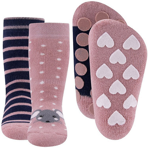 Dubbelpak Antislipsokken met Noppen - Roze met muisje en Blauw met strepen