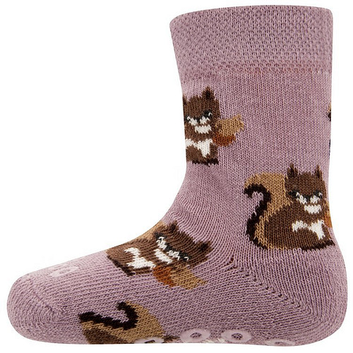 Baby Antislipsok Roze met Eekhoorns - Nopjes - Ewers