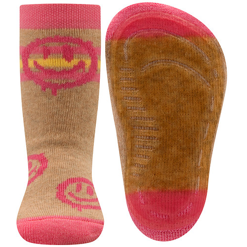 Antislipsok Ewers Beige met Roze en Streepjes - Smileys