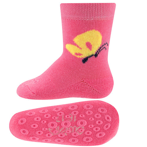 Antislipsok Ewers Roze met Gele Vlinder - Antislipnopjes