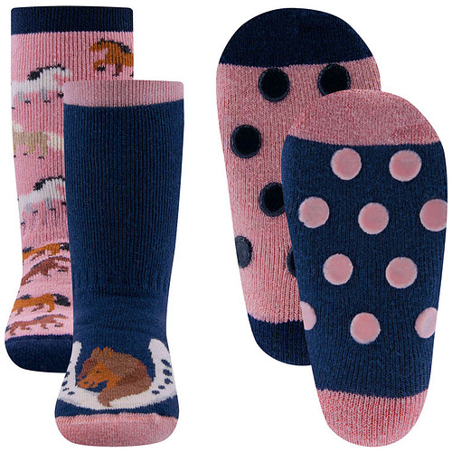 Antislipsok Ewers 2-Pack - Paarden & Hoefijzer/Paard - Set van 2 Paar - Roze & Donkerblauw - Antislipnopjes