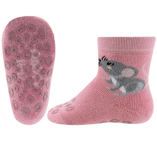 Antislipsok Ewers Lief Grijs Muisje - Roze - Antislipnopjes op Zool en Neus