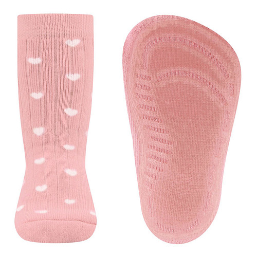 Antislipsokken Ewers - Roze met Witte Hartjes - Rib - Elastisch - Siliconenzool