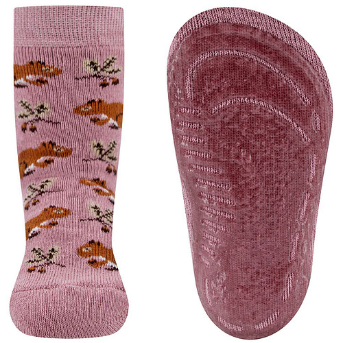 Antislipsokken Ewers Kindermaat - Oudroze met Eekhoorns Bladeren & Nootjes - Siliconenzool