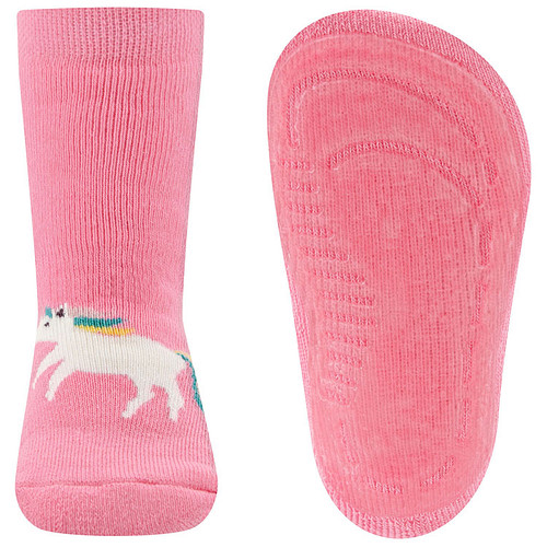 Antislipsokken Ewers Kindermaat - Roze met Eenhoorn Wit & Regenboog Kleuren - Siliconenzool