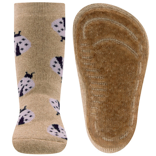 Antislipsok Ewers Zandbeige met Lila Lieveheersbeestjes