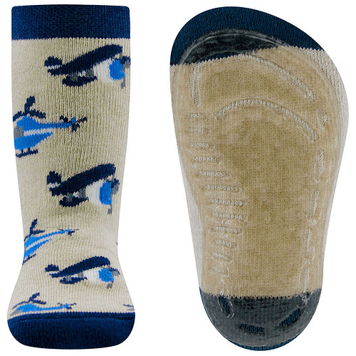 Antislipsok Ewers Blauwe Helikopters en Dubbeldekker Vliegtuig - Beige met Donkerblauw