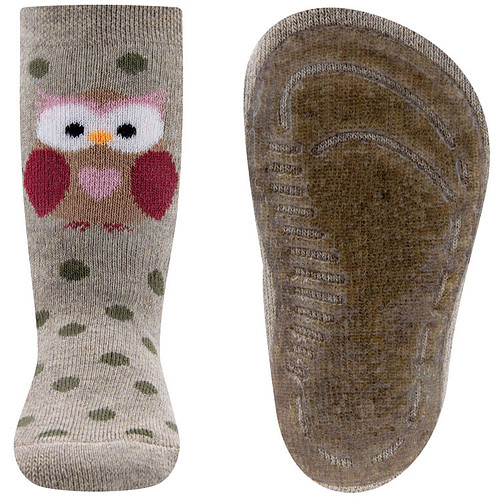 Antislipsok Ewers Uiltje met Roze Hartje en Groene Stippen - Ecru/Beige