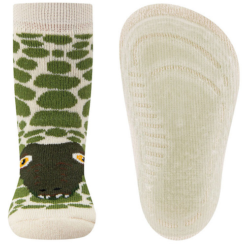 Antislipsok Ewers - Ecru Beige - Groene Krokodil met Schubben