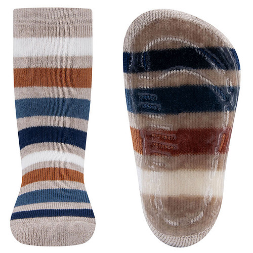 Antislipsokken Ewers Kindermaat - Zandkleurig met Strepen Blauw & Creme & Bruin - Siliconenzool