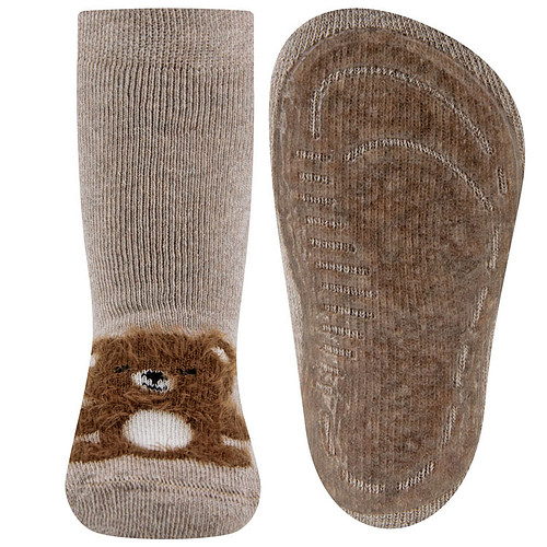 Antislipsokken Ewers Kindermaat - Beige met Fluffy Teddybeertje Bruin - Siliconenzool