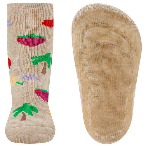 Antislipsokken Ewers Kindermaat -Beige Tropical - Palmbomen/Bloemen/Hartjes - Siliconenzool