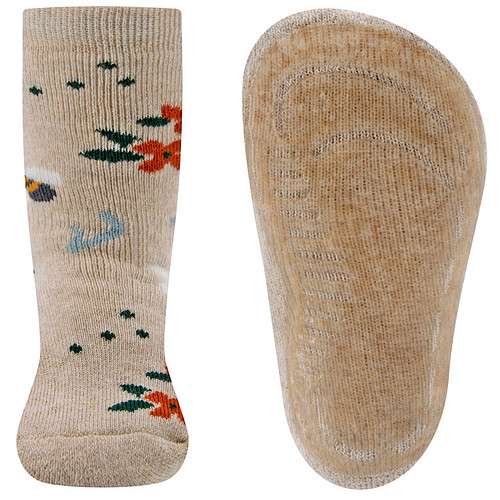 Antislipsokken Ewers Kindermaat - Beige Bijen en Bloemen - Siliconenzool