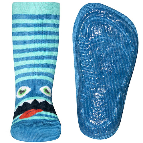 Antislipsok blauw gestreept met monsterkop