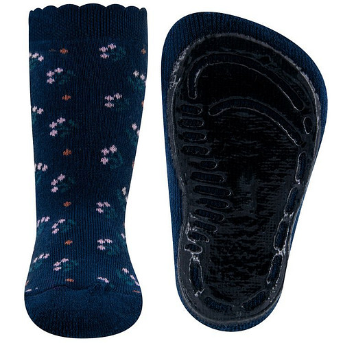 Antislipsok Donkerblauw met Bloemetjes