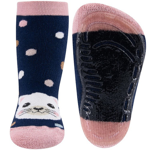 Antislipsokken Donkerblauw met Poezenhoofd en Stippen