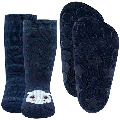 Dubbelpak Antislipsokken met Noppen - Blauw met Dinosaurus en Blauw met strepen