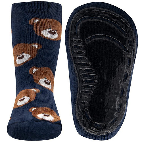 Antislipsok Donkerblauw met Hoofdjes Bruine Beertjes - Ewers