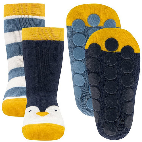 Antislipsok Pinguinhoofd Donkerblauw Noppen - Dubbelpak - Pinguin/Strepen - Ewers