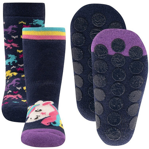 Antislipsok Donkerblauw Noppen - Dubbelpak - Gekleurde Eenhoorns/Eenhoornhoofd - Ewers