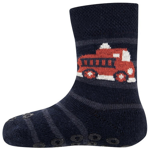 Baby Antislipsok - Nopjes - Donkerblauw met Rode Brandweerauto - Ewers