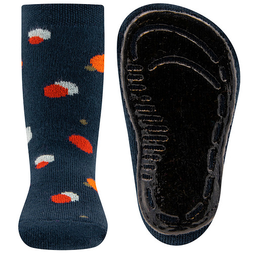 Antislipsok Ewers - Donkerblauw met Stippen Wit-Oranje-Oranjebruin