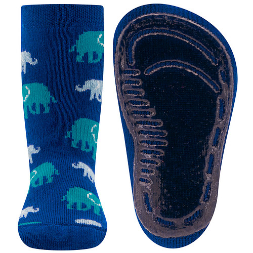 Antislipsok Ewers Helderblauw met Olifanten in Turquoise en Lichtgroen