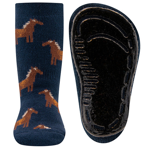 Antislipsok Ewers Donkerblauw met Bruine Paardjes met Zadel