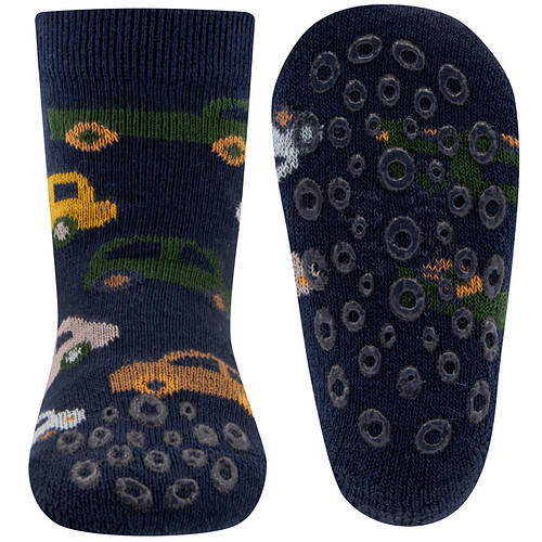 Antislipsok Ewers Donkerblauw met Auto's in Diverse Kleuren - Antislipnopjes - Op Zool en Neus