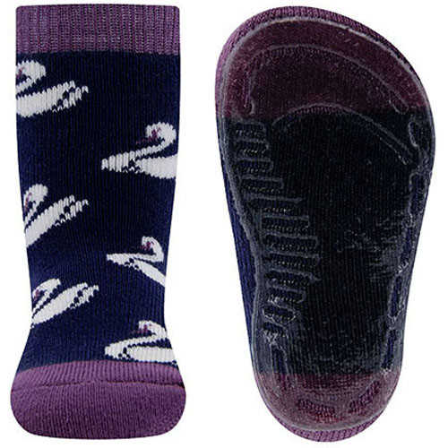 Antislipsok Ewers - Donkerblauw met Witte Zwanen en Oudpaarse Accenten