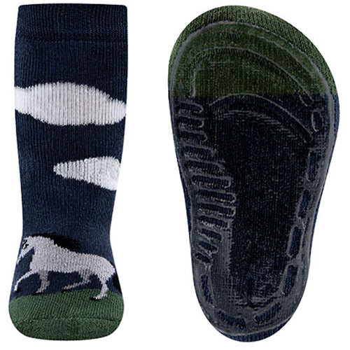 Antislipsok Ewers - Donkerblauw met Groen - Grijs Paard en Witte Wolken