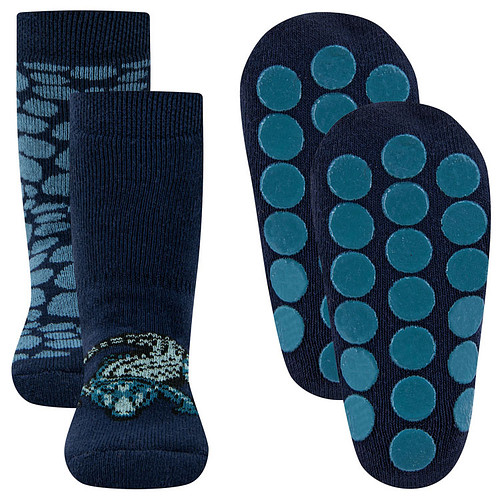 2-pack Antislipsokken Ewers - Donkerblauw met Krokodil & Donkerblauw met Staalblauwe Schubben - Noppen Antislip
