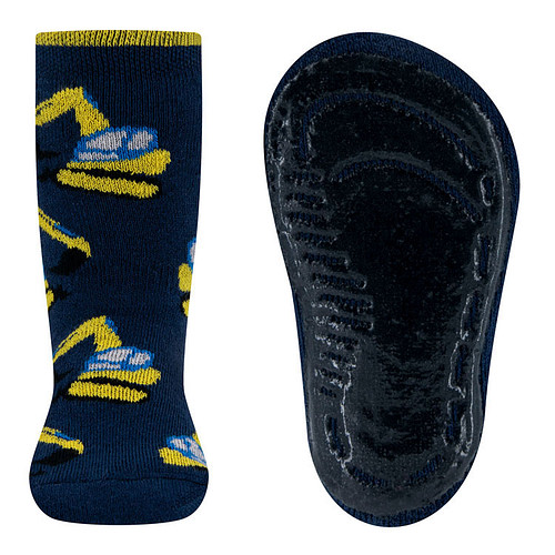 Antislipsokken Ewers - Donkerblauw met Gele Graafmachines Kranen - Elastisch - Siliconenzool
