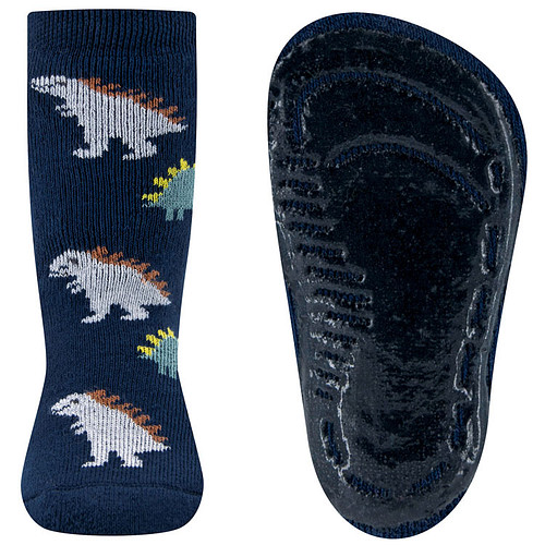 Antislipsokken Ewers Kindermaat - Donkerblauw met Dinosaurussen Grijs&Groen  - Siliconenzool