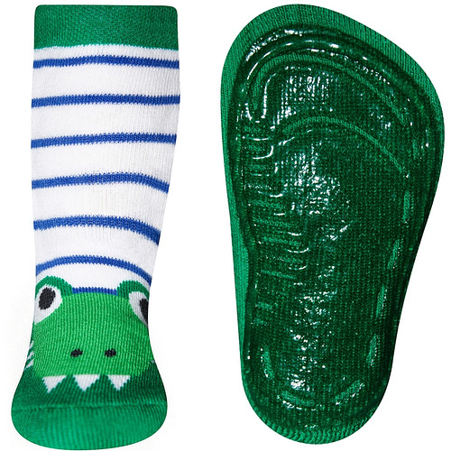 Antislipsok groen gestreept met krokodil 