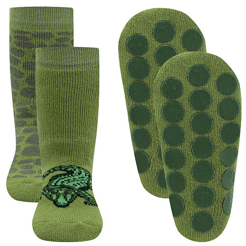 2-pack Antislipsokken Ewers - Groen met Krokodil & Groen met Donkergroene Schubben - Noppen Antislip